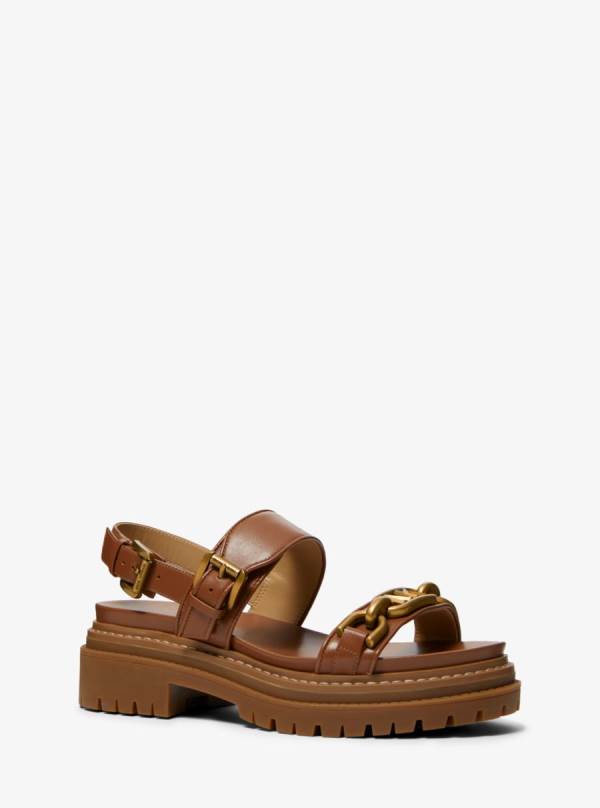 Damske Sandále Michael Kors Kailey Logo Embellished Leather Hnede - Topanky Michael Kors Nejlevnejsi | LCIBP-9705
